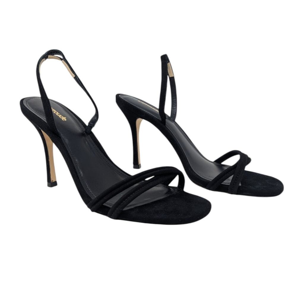 Larroude Annie Black Suede Strappy Stiletto Sandals Size 10